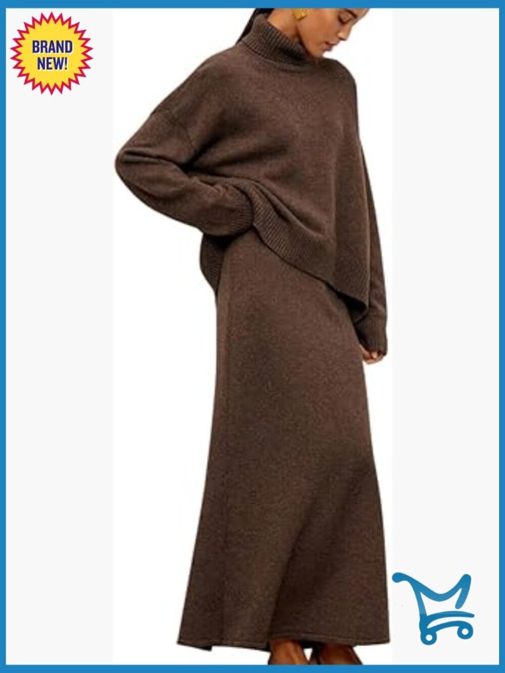 Ribbed Knit 2 Piece Set Turtleneck Sweater Maxi Skirt Outfits